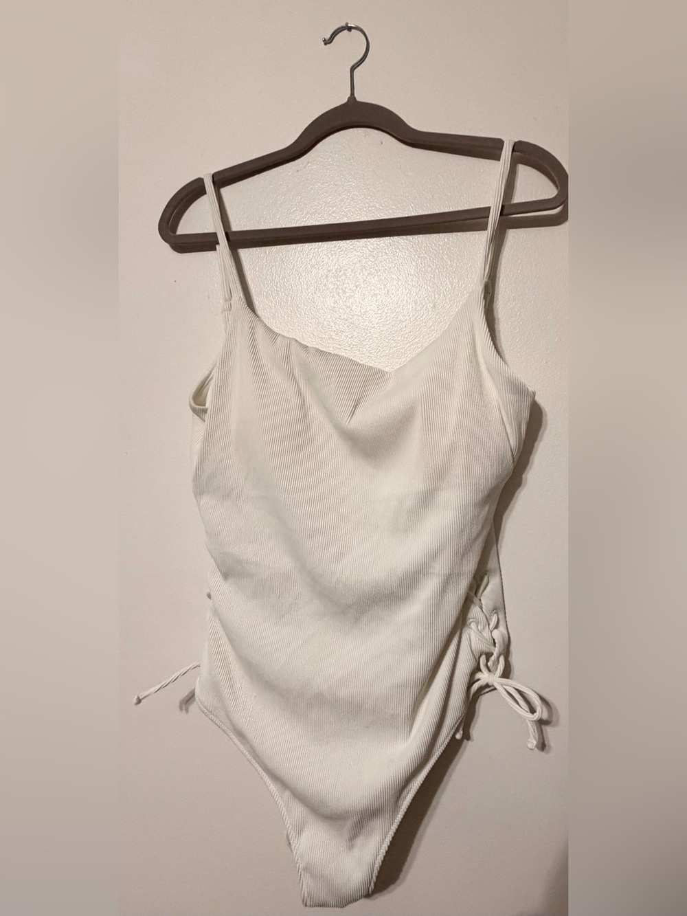 aerie white Ribbed One-Piece Swimsuit with Side Ties